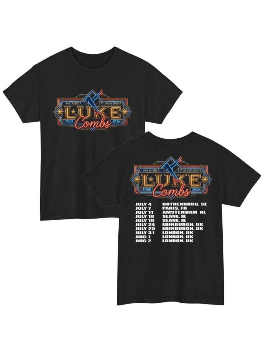 Luke Combs My Kinda Saturday Night Tour 2026 Double Sided T-Shirt